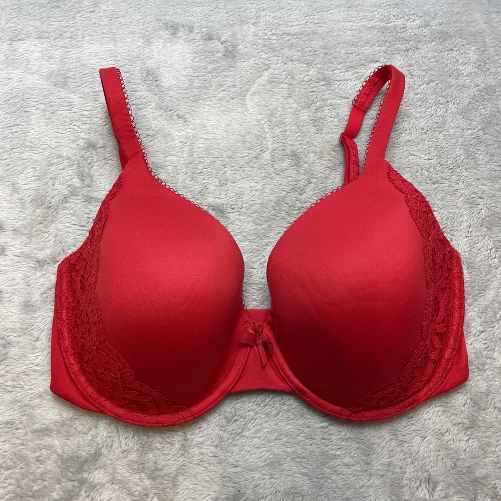 Victorias Secret Womens Lined Perfect Coverage Bra Size 32DDD Red Underwire